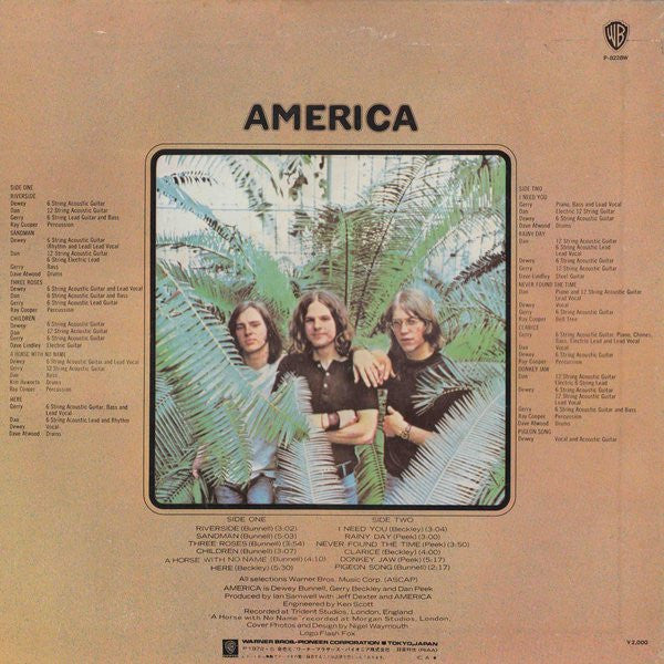 America  America - 1972-Rock, Folk, World, & Country,  Acoustic - Japanese Import Vinyl -  Near Mint NO OBI