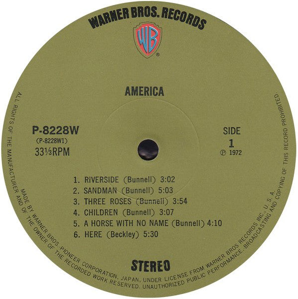 America  America - 1972-Rock, Folk, World, & Country,  Acoustic - Japanese Import Vinyl -  Near Mint NO OBI