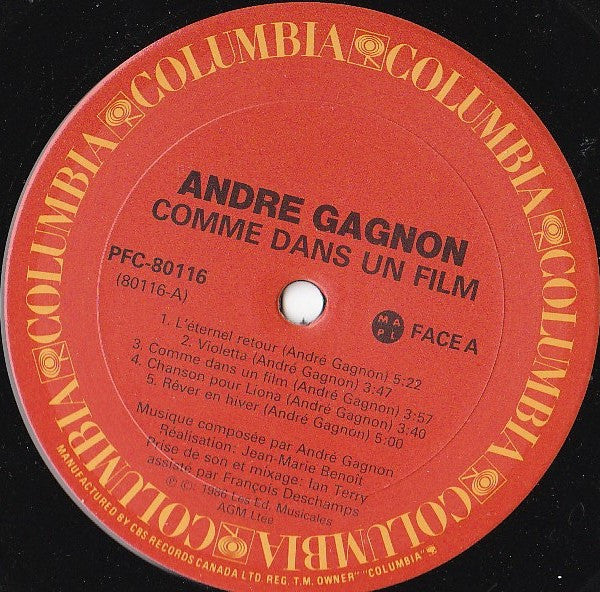 André Gagnon – Comme Dans Un Film 1986-	Jazz, Pop, Folk (Mint Vinyl)