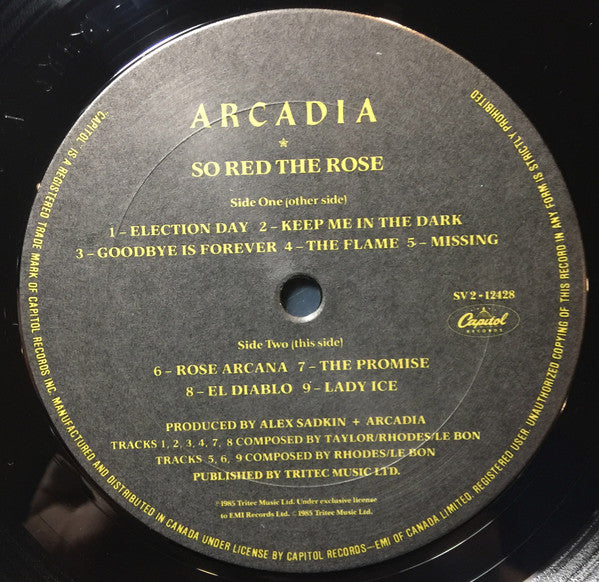 Arcadia  ‎– So Red The Rose -1985- Synth-pop (vinyl) Near Mint Copy