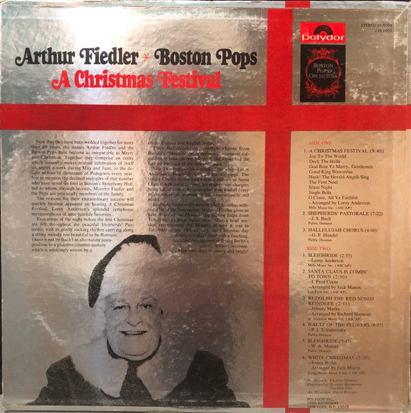 Arthur Fiedler & The Boston Pops – A Christmas Festival 1970 (Classical / Orchestral / Holiday, Vinyl LP) Near Mint