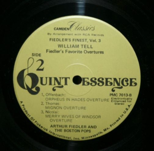 Arthur Fiedler, The Boston Pops– Fiedler's Finest - Vol. 3. William Tell (Fiedler's Favorite Overtures) 1976 Genre: Classical (Vinyl)