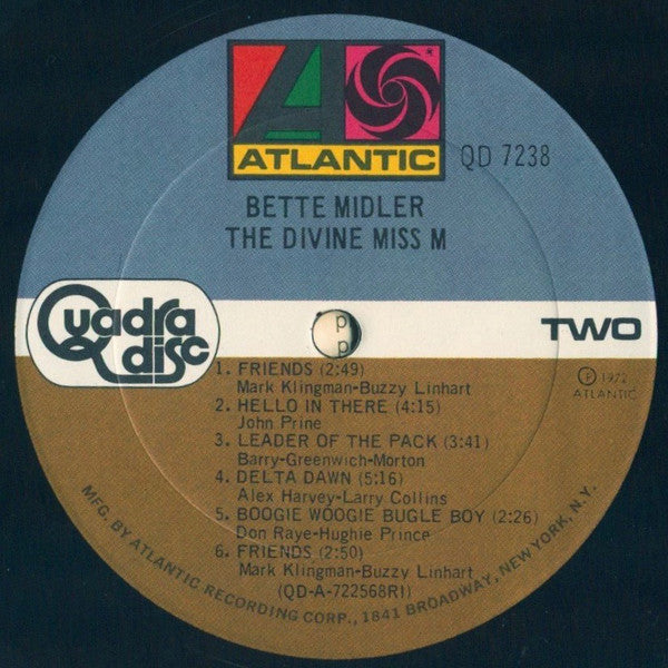 Bette Midler – The Divine Miss M – 1972 – Vocal Pop / Cabaret (Canadian pressing – QuadraDi (vinyl)sc)