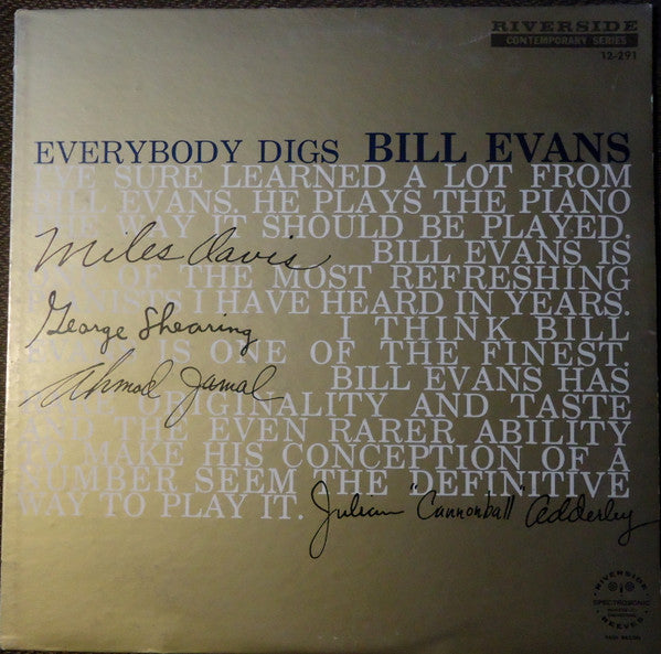 Bill Evans Trio Everybody Digs Bill Evans - 1959 Genre: Jazz Style: Post Bop ( Rare Vinyl) Mint Vinyl !