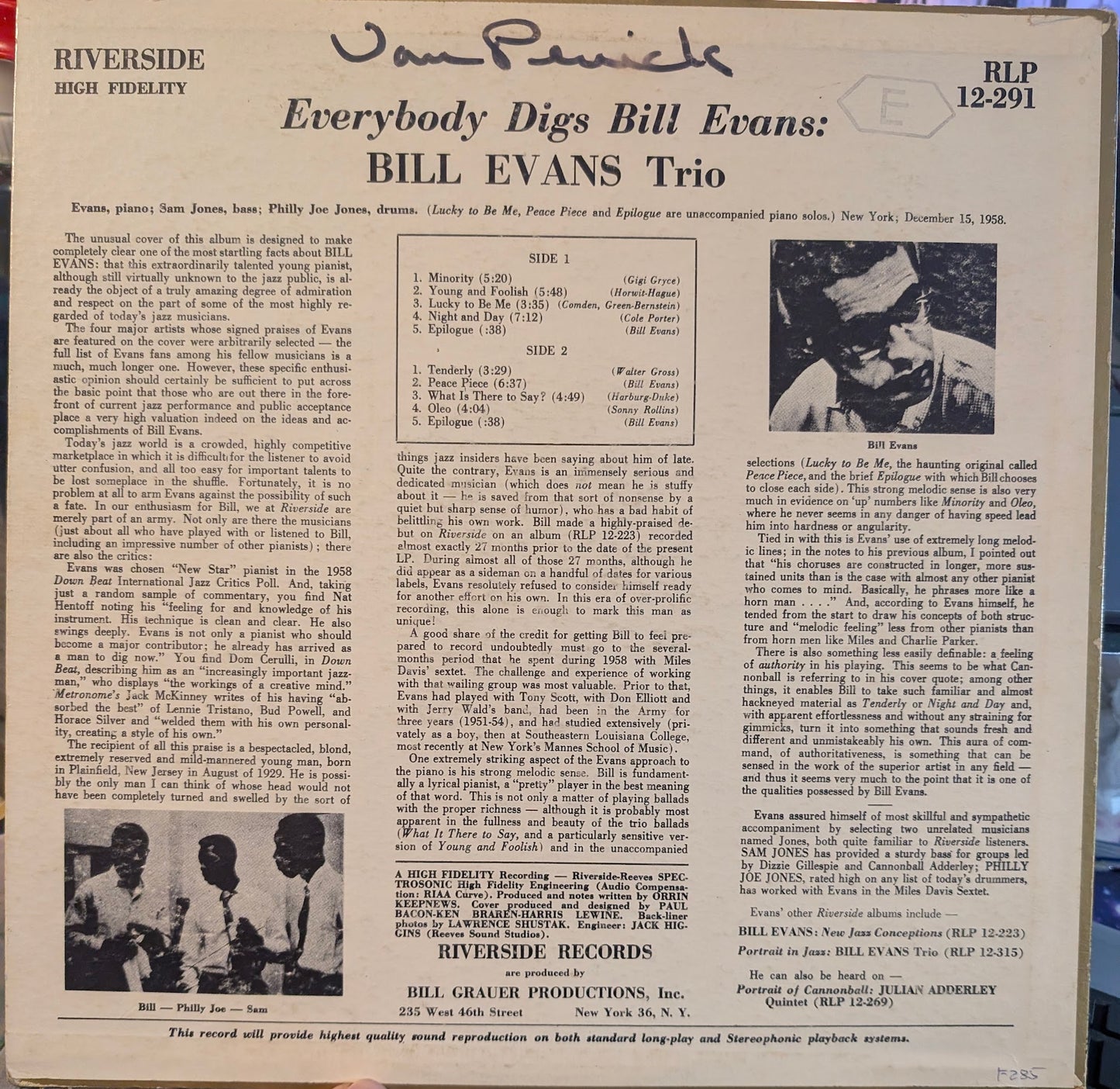 Bill Evans Trio Everybody Digs Bill Evans - 1959 Genre: Jazz Style: Post Bop ( Rare Vinyl) Mint Vinyl !
