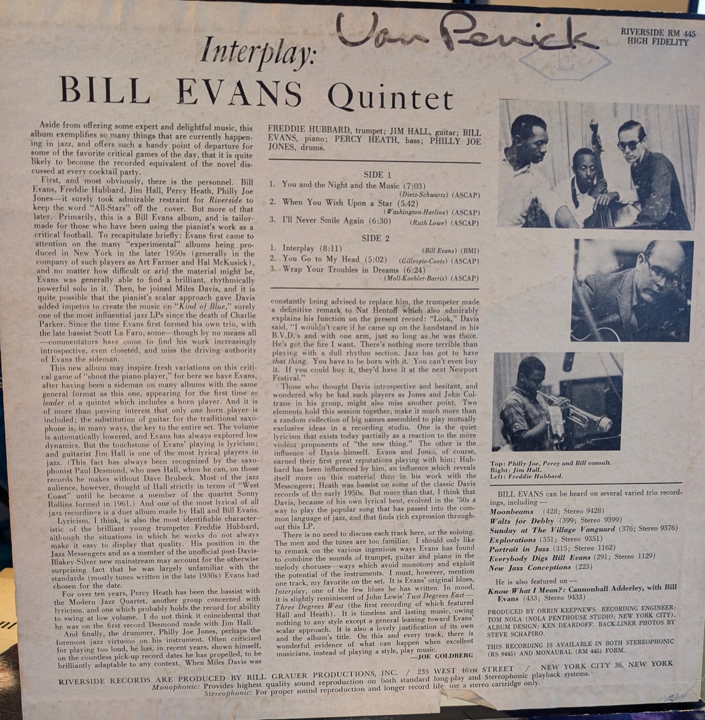 Bill Evans – Interplay - US Released: 1962 Genre: Jazz Style: Post Bop Mono (Rare Vinyl)