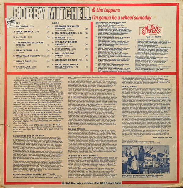 Bobby Mitchell  & The Toppers  ‎– I'm Gonna Be A Wheel Someday - 1979-Rock, Funk / Soul, Blues, Pop Style: Rhythm & Blues, Piano Blues, Vocal, Ballad, Soul ( Sweden vinyl )
