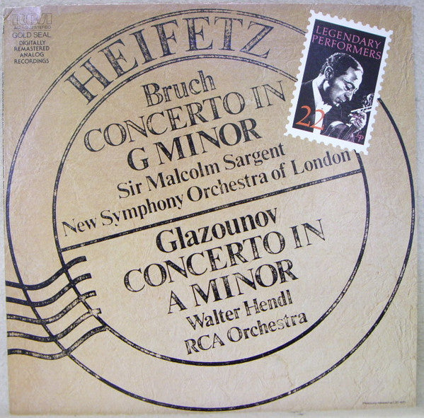Bruch, Glazunov, Heifetz, New Symphony Orchestra Of London, Sir Malcolm Sargent, Walter Hendl, RCA Orchestra – Concerto In G Minor - Concerto In A Minor (vinyl)