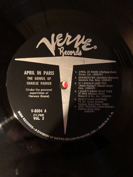 Charlie Parker With Strings – April In Paris - 1961 Genre: Jazz Style: Bop Reissue Mono (Vinyl) NM