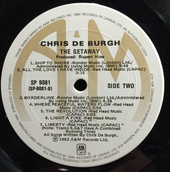 Chris De Burgh - The Getaway 1980 pop (vinyl)
