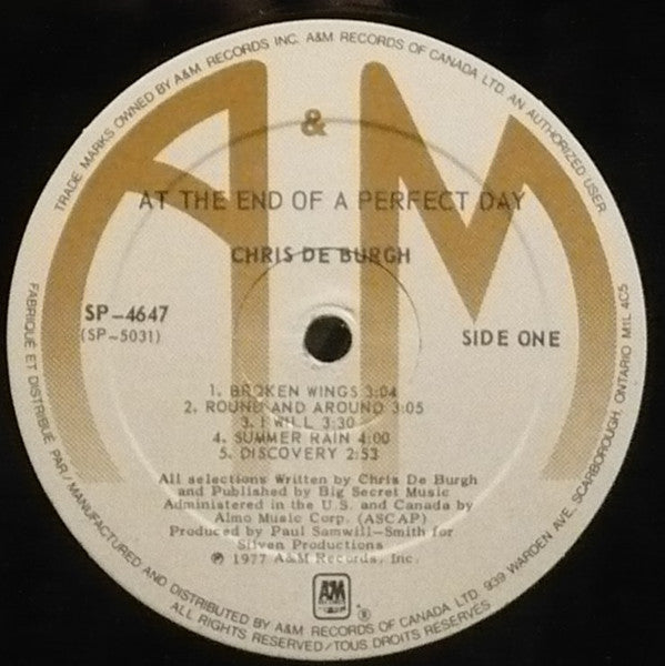 Chris de Burgh ‎– At The End Of A Perfect Day -1977 Pop Rock (Vinyl