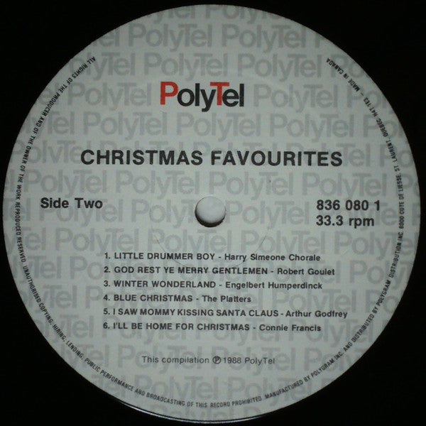 Christmas Favourites -1968-Pop, Folk, World, & Country Vocal, Holiday ( Cllearance - 1 ALBUM ONLY of 2 )