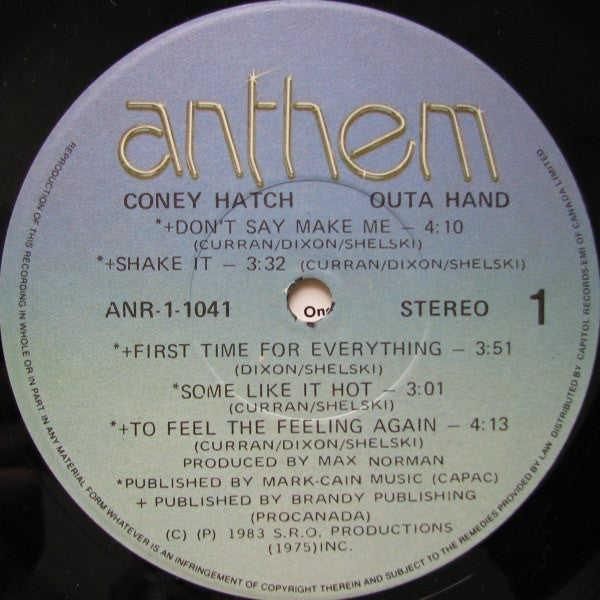 Coney Hatch – Outa Hand – 1983 – Hard Rock / AOR / Canadian Rock ( Near Mint Vinyl )