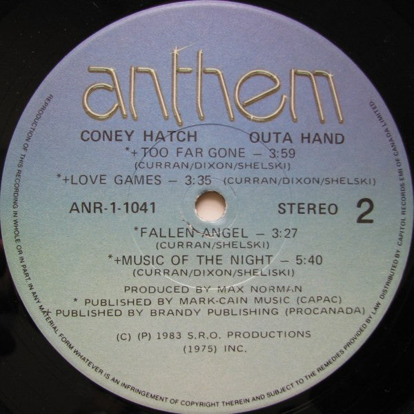 Coney Hatch – Outa Hand – 1983 – Hard Rock / AOR / Canadian Rock ( Near Mint Vinyl )