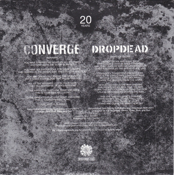 Converge / Dropdead ‎– Split -2011 Hardcore, Heavy Metal ( Vinyl, 7", 45 RPM, EP, Green Transparent w/ Black Swirl )