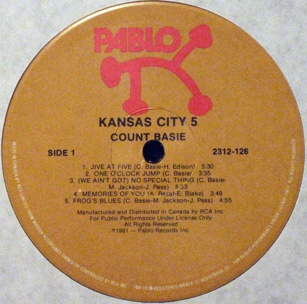 COUNT BASIE – Kansas City 5 , 1981, Jazz (vinyl)