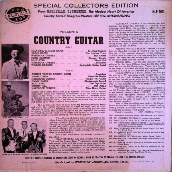 Country Guitar  - 1965-Country -  Billy Byrd & Jimmy Capps, Tommy Hill, Hardrock Gunte + (Vinyl)
