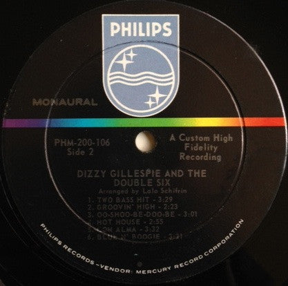 Dizzy Gillespie The Double Six Of Paris  Dizzy Gillespie And The Double Six Of Paris 1963 Genre: Jazz Style: Bop (Mono Vinyl)