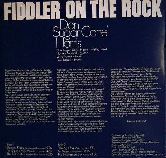 Don 'Sugar Cane' Harris ‎– Fiddler On The Rock - 1971 - Jazz-Rock (vinyl)