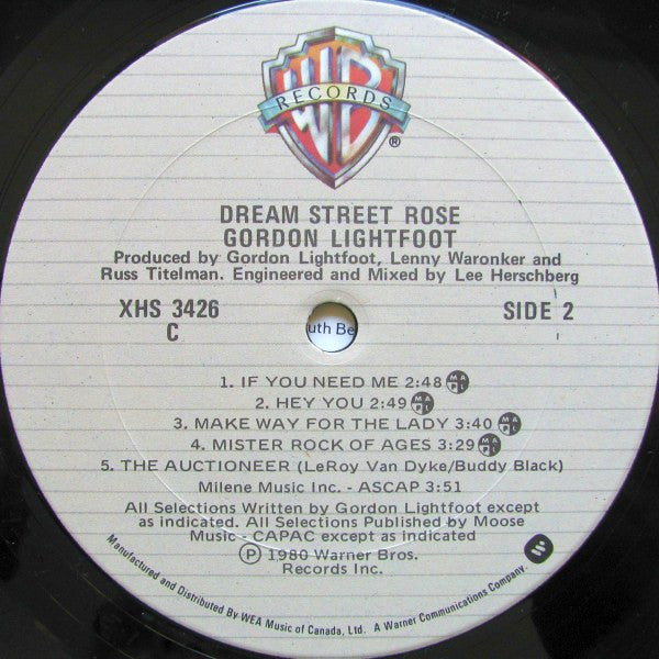 Gordon Lightfoot ‎– Dream Street Rose -19809- Rock (vinyl) Mint Copy