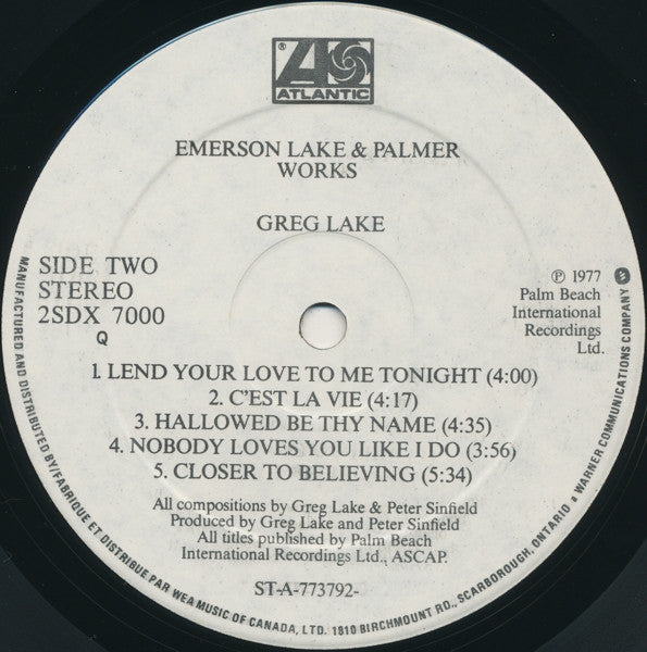 Emerson, Lake & Palmer – Works (Volume 1) (Progressive Rock, 2×LP) 2SDX‑7000