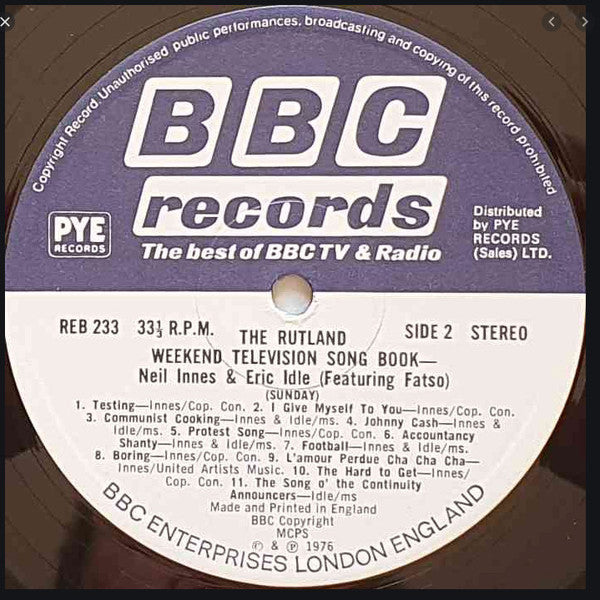 Neil Innes & Eric Idle – The Rutland Weekend Television Song Book- Comedy / Satire / Soundtrack (vinyl)