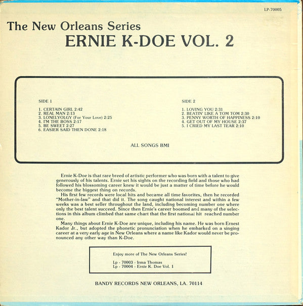 Ernie K-Doe ‎– Ernie K-Doe Vol. 2 - Funk / Soul, Rhythm & Blues ( Rare Vinyl)