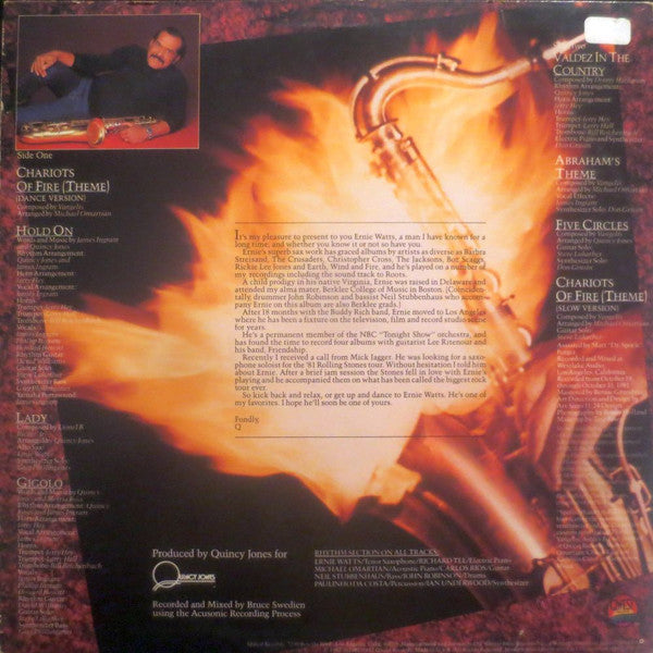 Ernie Watts Chariots Of Fire - 1982-Jazz, Funk / Soul Style:	Fusion, Disco, Jazz-Funk (vinyl) PROMO COPY