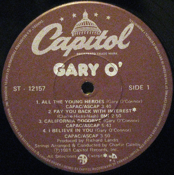 Gary O Gary O - 1981-Power Pop, Pop Rock (Vinyl) Near Mint