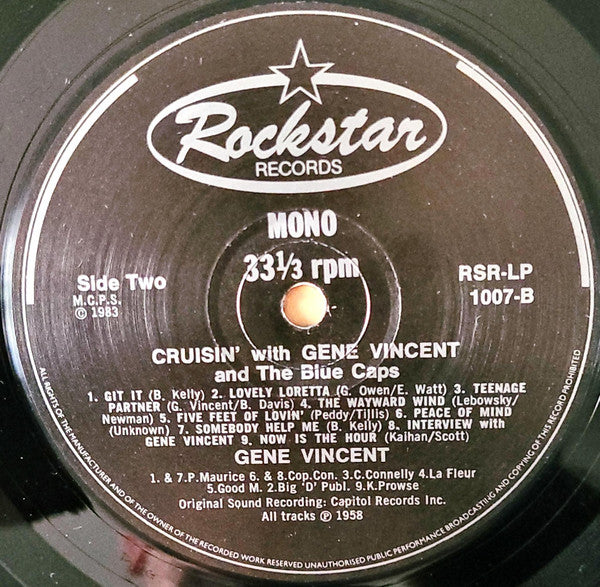 Gene Vincent & The Blue Caps – Cruisin’ with Gene Vincent (1983, UK Vinyl LP) — Rockstar Records RSR‑LP 1007 Mint