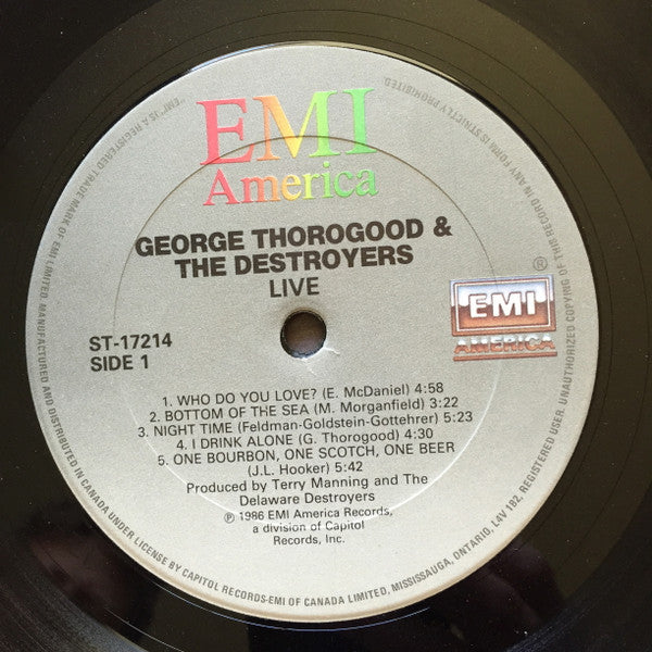 George Thorogood & The Destroyers ‎– Live -1986-Blues Rock, Rock & Roll, Classic Rock (vinyl)