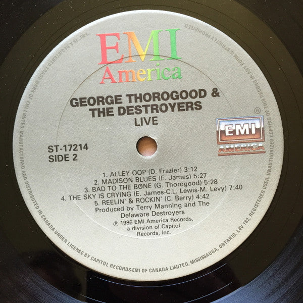 George Thorogood & The Destroyers ‎– Live -1986-Blues Rock, Rock & Roll, Classic Rock (vinyl)