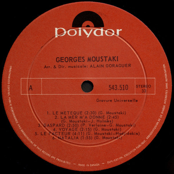 Georges Moustaki – Le Métèque – 1970 – Chanson / Folk / World (vinyl) Mint