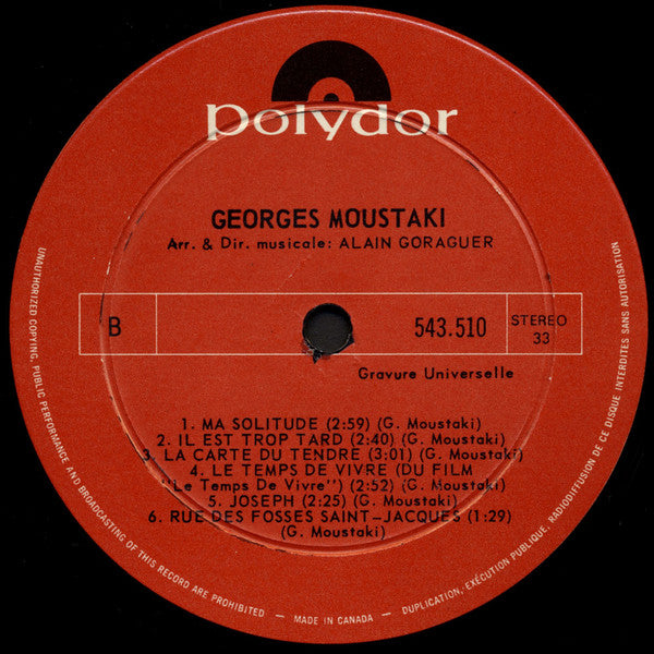 Georges Moustaki – Le Métèque – 1970 – Chanson / Folk / World (vinyl) Mint