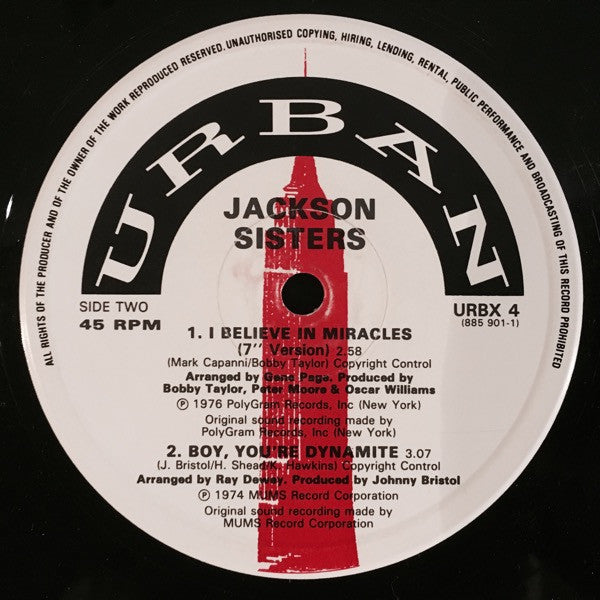 Jackson Sisters – I Believe in Miracles / Why Can't We Be More Than Just Friends / Boy, You're Dynamite – 1983 – Soul / Funk / Rare Groove (vinyl)