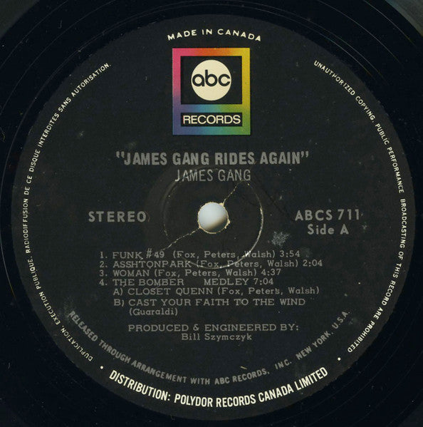 James Gang - James Gang Rides Again -1970 Psychedelic Rock, Classic Rock (vinyl)