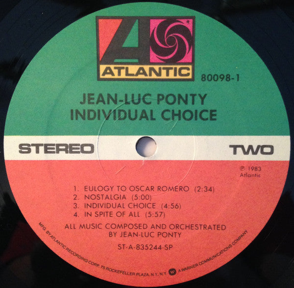 Jean-Luc Ponty Individual Choice  - Jazz Fusion ( Mint Vinyl )