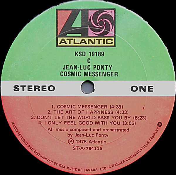 Jean-Luc Ponty ‎– Cosmic Messenger - 1978- Jazz Rock (vinyl)
