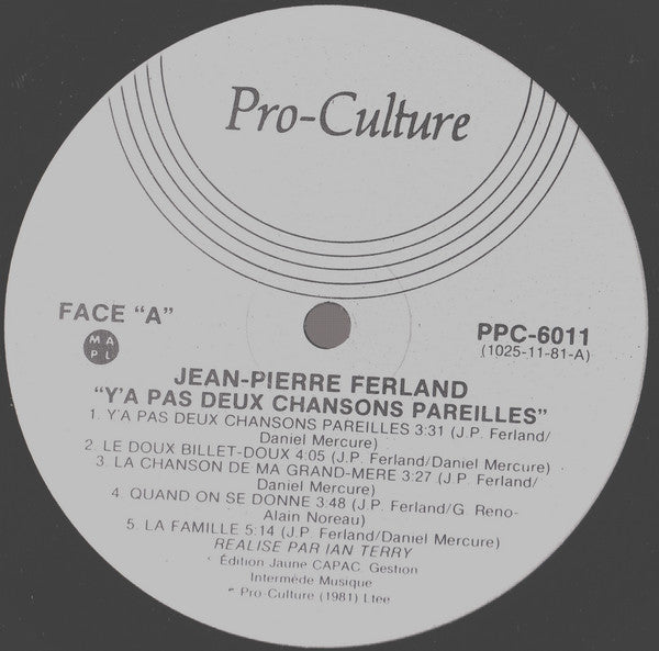 Jean-Pierre Ferland – Y'a Pas Deux Chansons Pareilles - 1981-Chanson, Ballad (vinyl) Mint