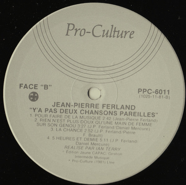 Jean-Pierre Ferland – Y'a Pas Deux Chansons Pareilles - 1981-Chanson, Ballad (vinyl) Mint