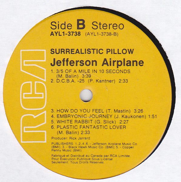 Jefferson Airplane – Surrealistic Pillow - 1980-Folk Rock, Psychedelic Rock (Vinyl) NM