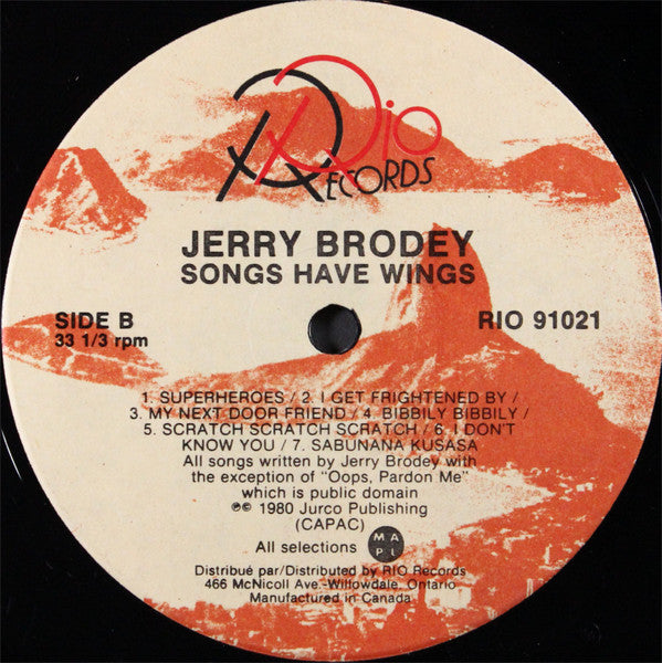 Jerry Brodey – Songs Have Wings 1980 Genre: Pop, Children's Style: Vocal (clearance vinyl ) BARGAIN BIN