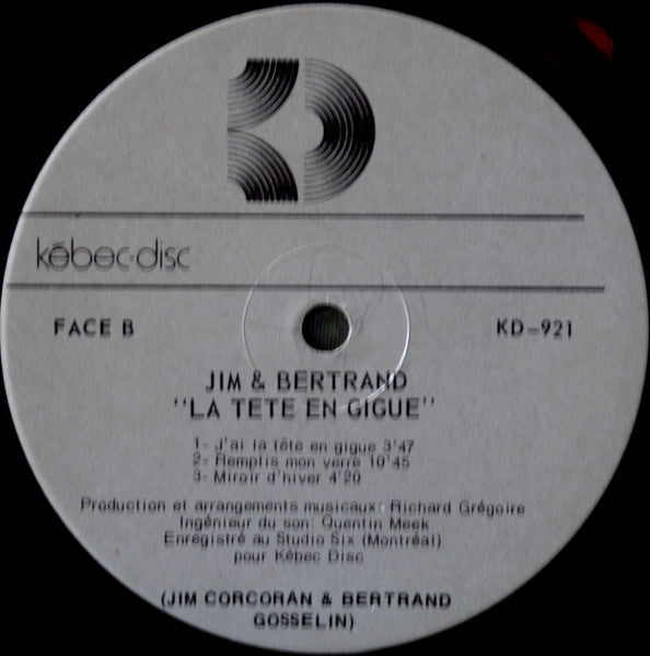 Jim Corcoran, Bertrand Gosselin – La Tête En Gigue - 1978-	Folk, World, & Country Style: Folk (Vinyl)