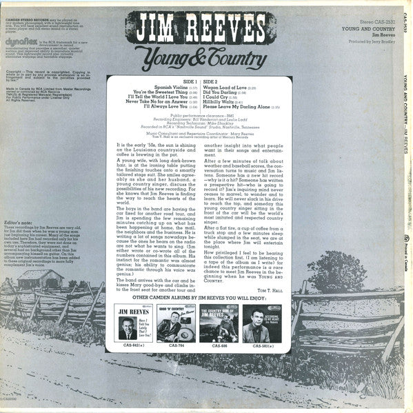 Jim Reeves – Young And Country - 1971-Folk, World, & Country Style: Country (Vinyl)