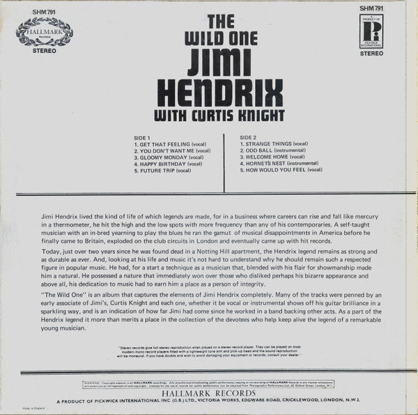 Jimi Hendrix With Curtis Knight – The Wild One... 1972 Genre: Rock, Blues Style: Psychedelic Rock, Rhythm & Blues (Uk Import Vinyl)