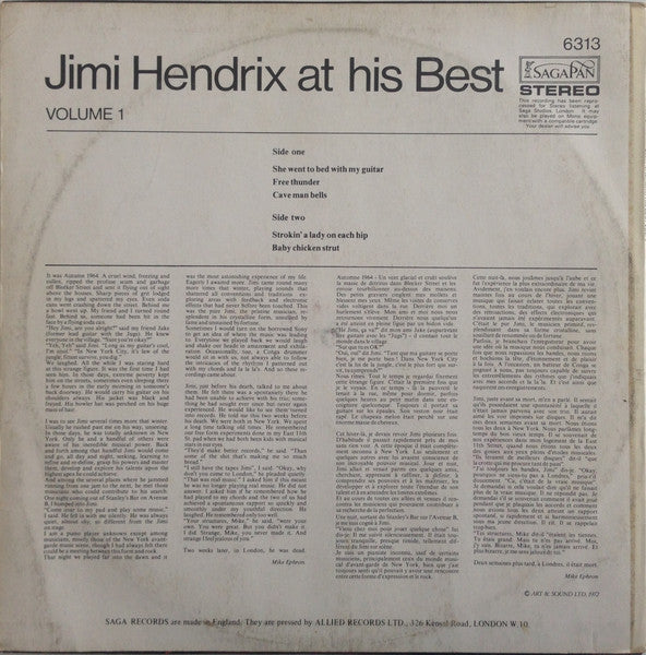 Jimi Hendrix – Jimi Hendrix At His Best (Volume 1) 1972 Genre: Rock Style: Psychedelic Rock (UK Import Vinyl ) Definite mark