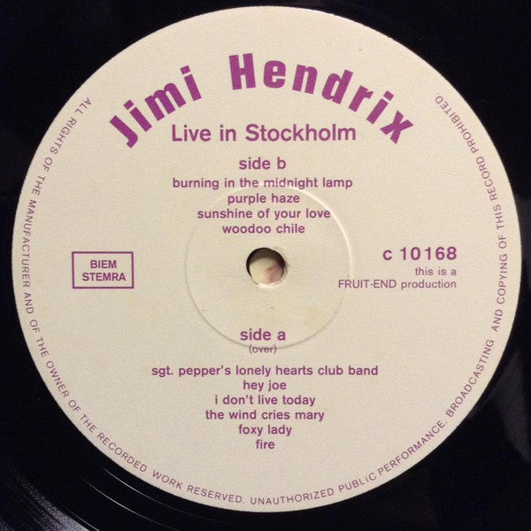 Jimi Hendrix – Live In Stockholm Psychedelic Rock-Unofficial Release, Stereo (Rare Vinyl) Near Mint