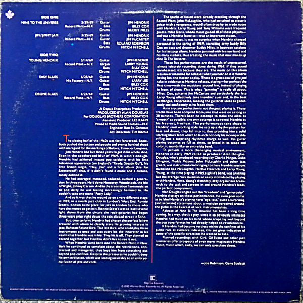 JIMI HENDRIX – Nine to the Universe 1980, Psychedelic Rock / Jazz Fusion (vinyl)