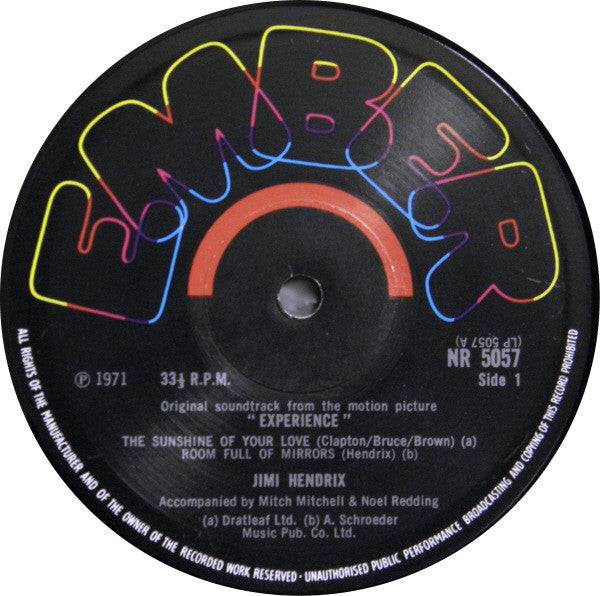 Jimi Hendrix – Original Sound Track 'Experience' 1971	Rock, Stage & Screen Style: Blues Rock, Soundtrack, Psychedelic Rock (Vinyl)
