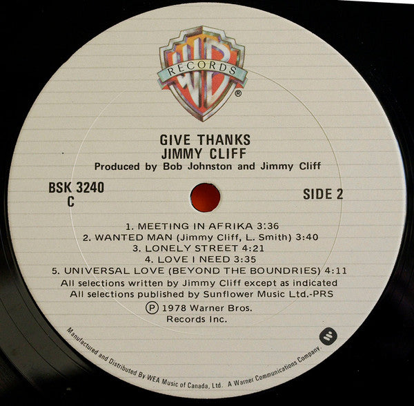 Jimmy Cliff – Give Thankx - 1978-Roots Reggae (vinyl)